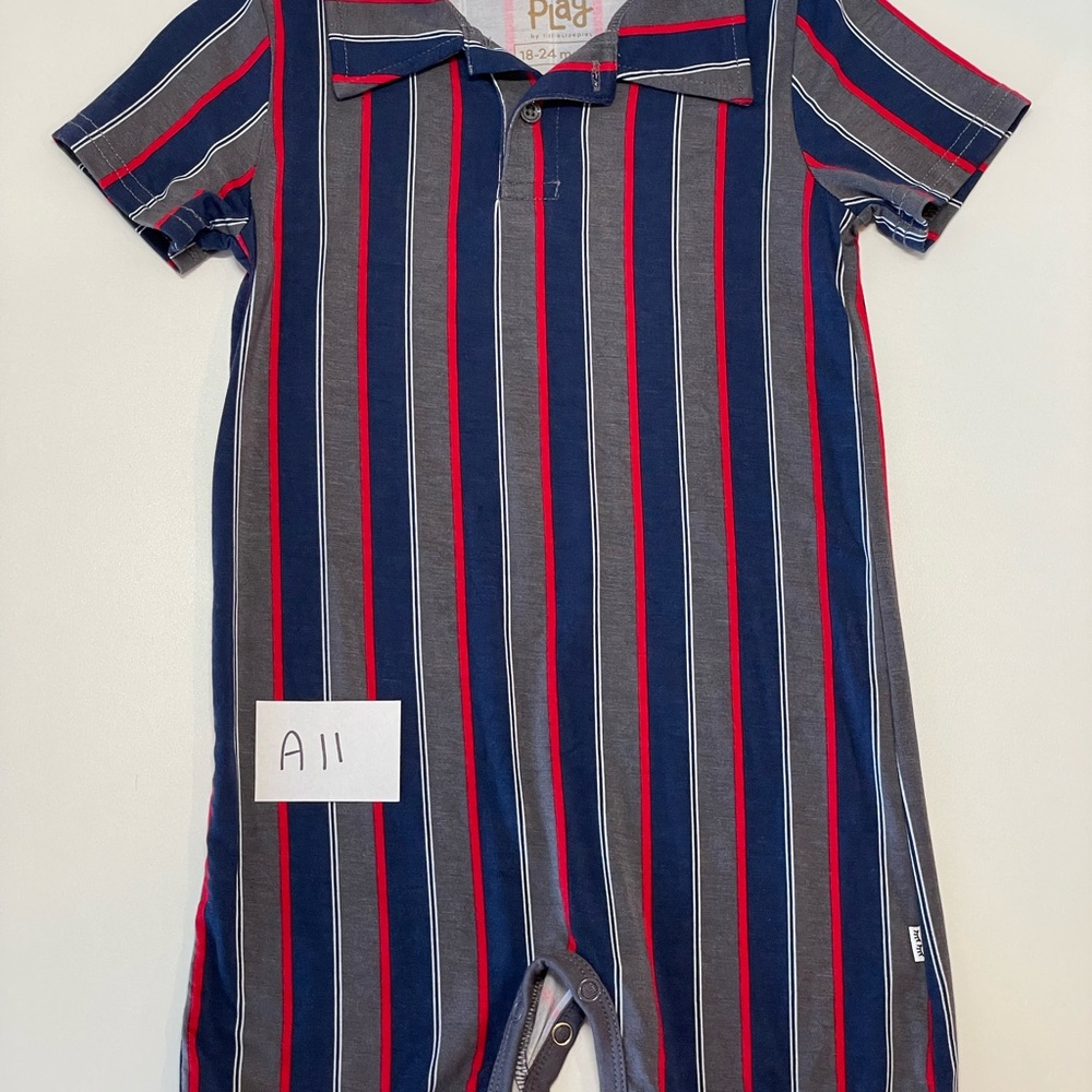 Little Sleepies suited strip polo shorty romper